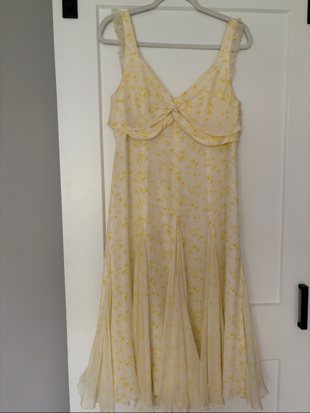 cinq a sept Cream and Yellow Floral Twist-Front Dress